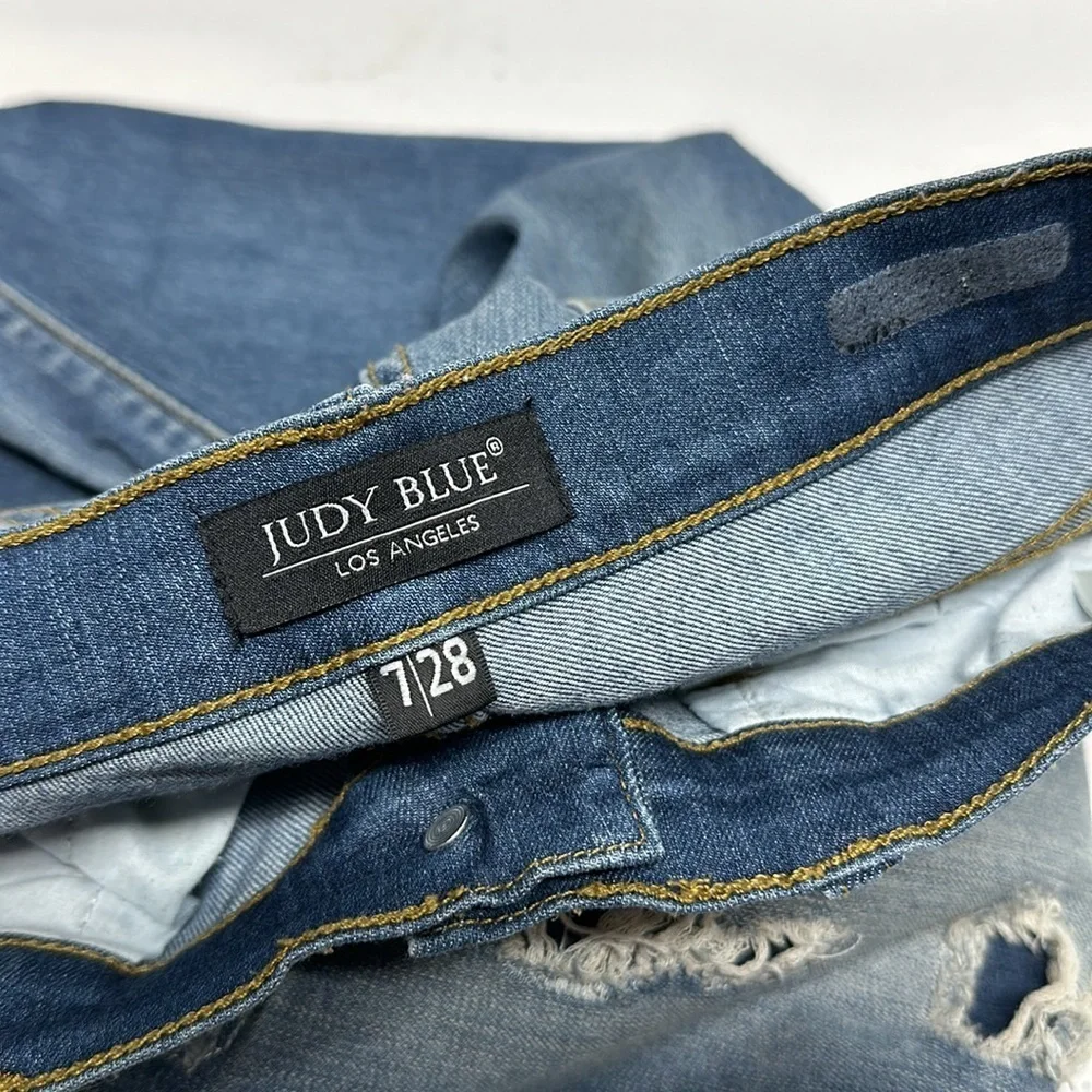 Judy Blue Janette Jeans Distressed Skinny Jean Raw Hem Stretch Blue Size 7 / 28 - Picture 6 of 8